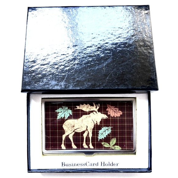 Metal Business Card/Money/Cigarettes Holder with Moose Fall Design with GIFT BOX - Picture 1 of 6